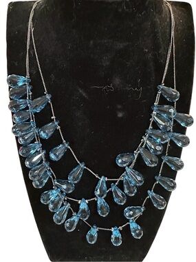Multi-Strand Cascading Blue Teardrop Necklace - Women Jewelry 16-20"
